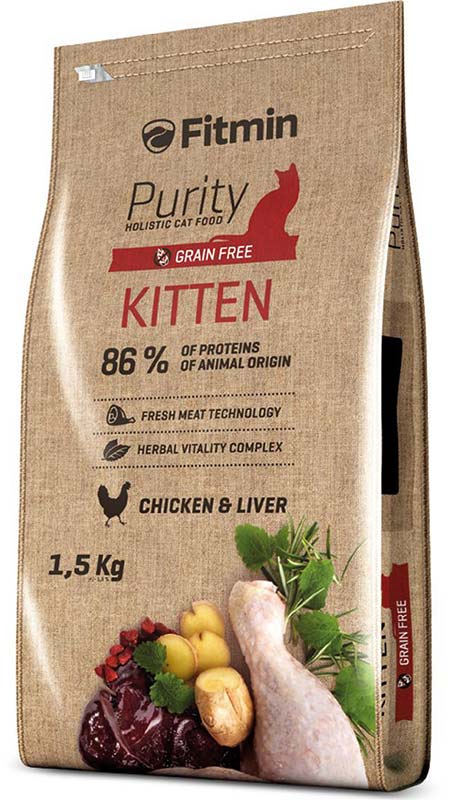 Image fitmin CAT PURITY Сухой беззерновой корм для котят до 12 месяцев, беременных и кормящих кошек Kitten (1,5 кг)