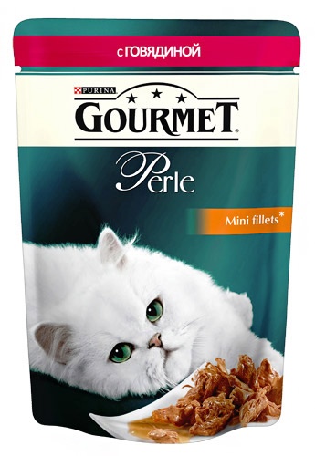 Image влажный корм для кошек Gourmet Perle пауч кусочки в подливе с говядиной 0,085 кг