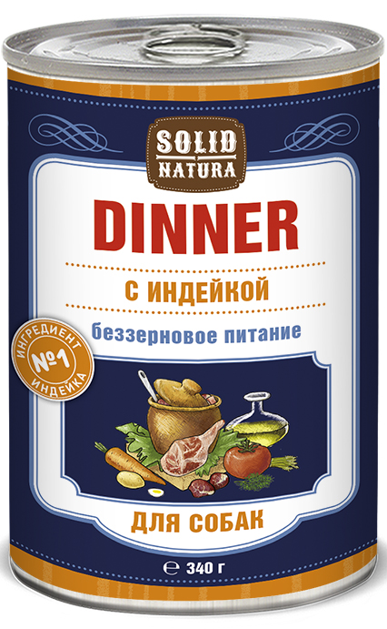 Image влажный корм для собак Solid Natura Dinner Индейка 0,34 кг