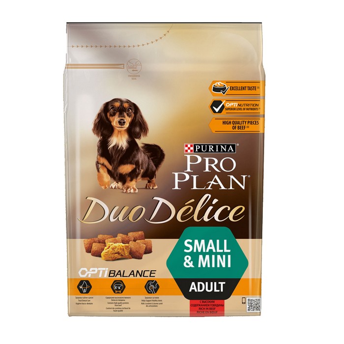 Image purina Pro Plan Сухой корм для взрослых собак мелких пород с говядиной и рисом Duo Delice Small Adult Beef with Rice (2,5 кг)