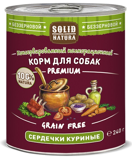 Image влажный корм для собак Solid Natura Premium Сердечки куриные 0,24 кг