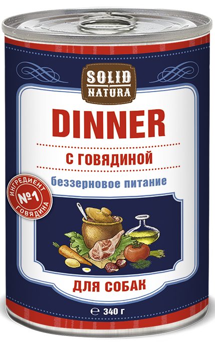 Image влажный корм для собак Solid Natura Dinner Говядина 0,34 кг