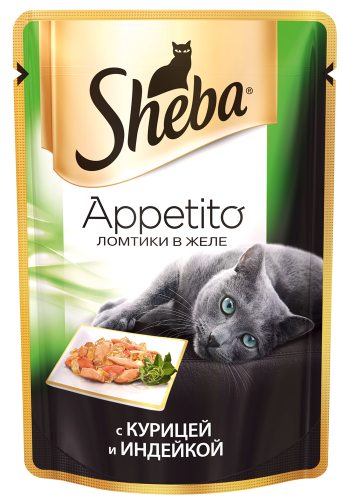 Image влажный корм для кошек Sheba Appetito курица с индейкой в желе пауч 0,085 кг