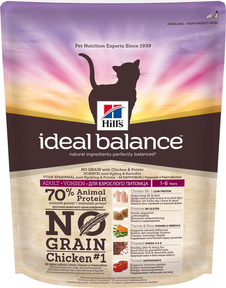 Image сухой корм для кошек Hills Ideal Balance Feline Adult No Grain with Fresh Chicken & Potato 0,3 кг