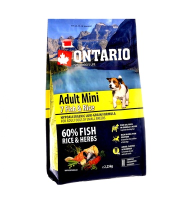 Image ontario Сухой корм для взрослых собак малых пород с 7 видами рыб и рисом Adult Mini Fish&Rice (0,75 кг)