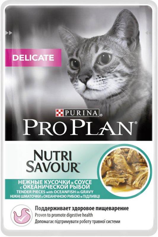 Image влажный корм для кошек Purina Pro Plan NutriSavour Delicate Feline with Ocean Fish pouch 0,085 кг