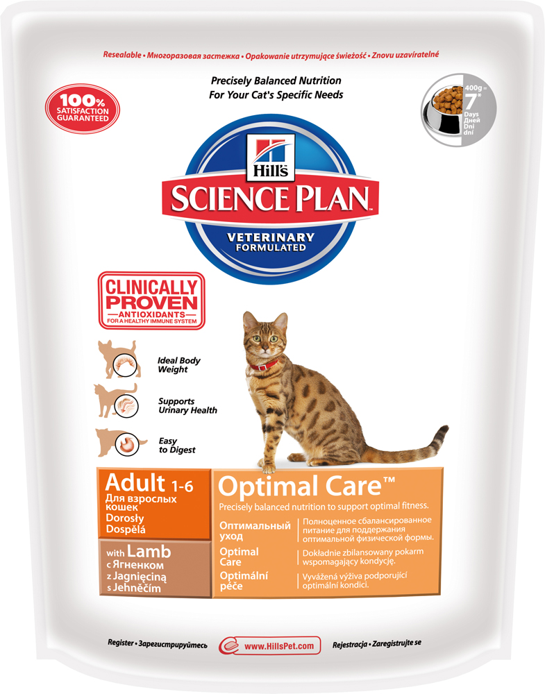 Image сухой корм для кошек Hills Science Plan Optimal Care Adult with Lamb 0,4 кг