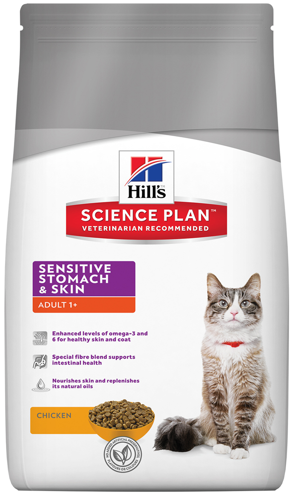 Image сухой корм для кошек Hills Science Plan Feline Adult Sensitive Stomach&Skin Chicken 1,5 кг