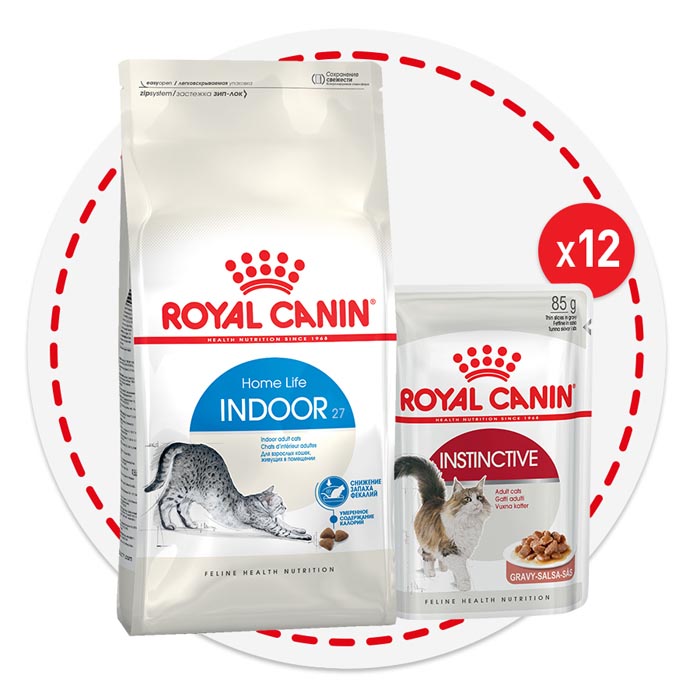 Image сухой корм для кошек Royal Canin Indoor 27 4кг + 12 паучей Instinctive в соусе 0,085 кг