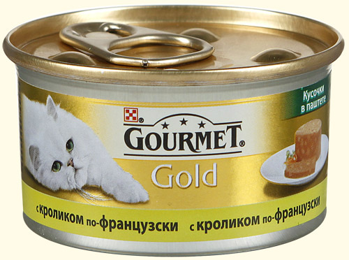 Image влажный корм для кошек Gourmet Gold кусочки в паштете с кроликом по-французски для 0,085 кг