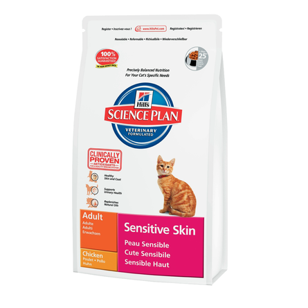 Image hill's Science Plan Adult Sensitive Skin Сухой корм для взрослых кошек с чувствительной кожей и шерстью (с курицей), 400 гр