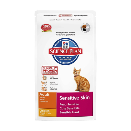 Image hill's Science Plan Adult Sensitive Skin Сухой корм для взрослых кошек с чувствительной кожей и шерстью (с курицей), 1,5 кг