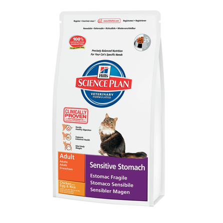 Image hill's Science Plan Adult Sensitive Stomach Сухой корм для взрослых кошек с чувствительным пищеварением (с курицей, яйцом и рисом), 400 гр