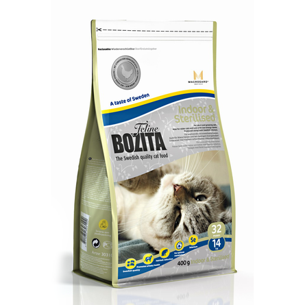 Image bozita Indoor & Sterilised Сухой корм для взрослых стерилизованных кошек и кастрированных котов (с курицей), 400 гр