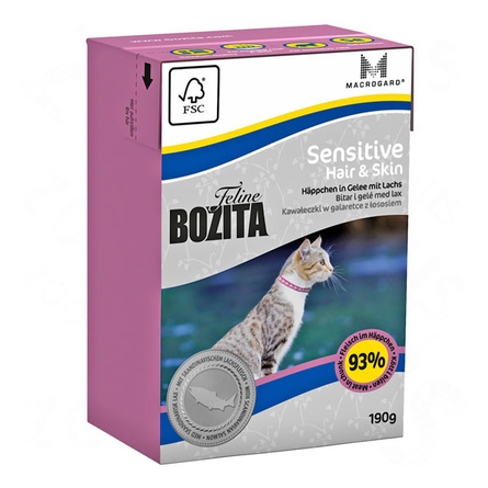 Image bоzita Feline Funktion Sensitive Hair And Skin Кусочки паштета в соусе для взрослых кошек (с курицей), 190 гр