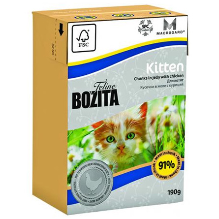Image bоzita Feline Funktion Kitten Кусочки паштета в желе для котят, беременных и кормящих кошек (с курицей), 190 гр