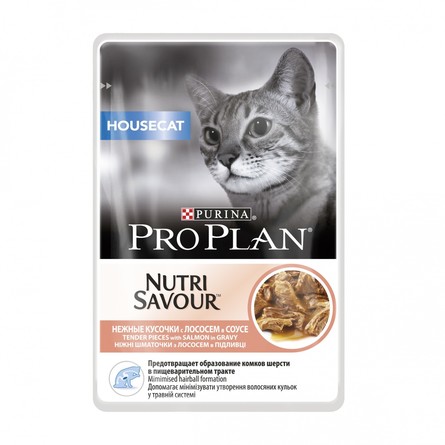 Image pro Plan NutriSavour Housecat Кусочки паштета в соусе для взрослых домашних кошек (с лососем), 85 гр