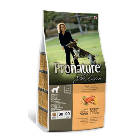 Image pronature Holistic Adult All Breeds Беззерновой сухой корм для взрослых собак всех пород (с уткой и апельсином), 340 гр
