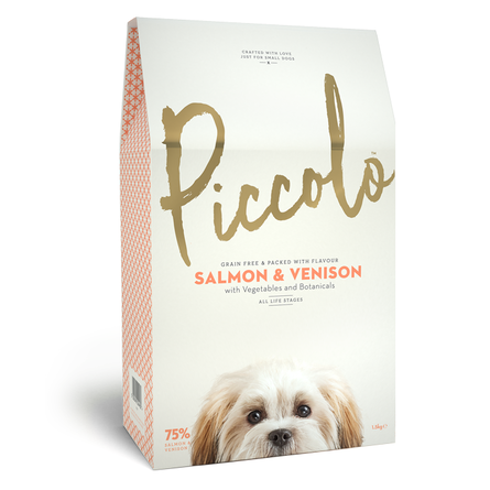 Image piccolo Grain Free Беззерновой сухой корм для собак и щенков мелких пород (с лососем и олениной), 4 кг
