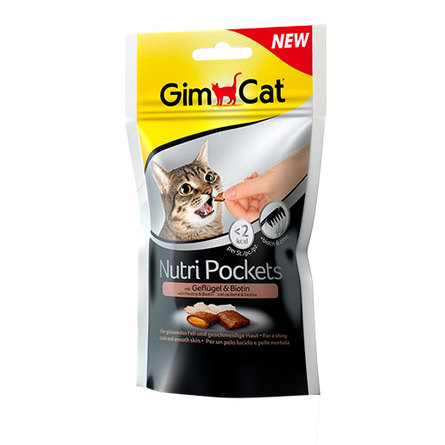 Image gimpet Nutri Pockets Витаминизированное лакомство для взрослых кошек (с птицей и биотином), 60 гр