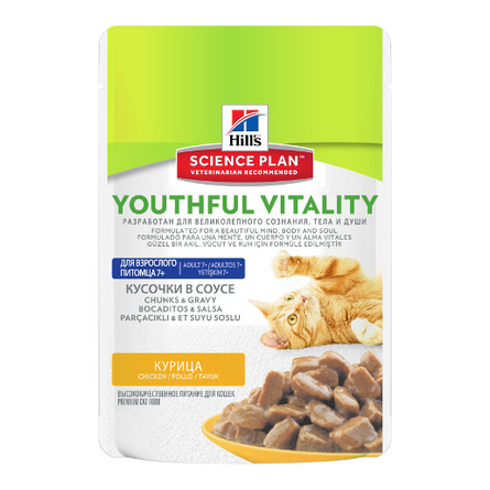 Image hill's Science Plan Feline Youthful Vitality Adult 7+ Кусочки паштета в соусе для пожилых кошек старше 7 лет (с курицей), 85 гр