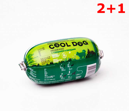 Image miniMe Cool Dog Мясной ролл для взрослых собак всех пород 2+1 (с говядиной и овощами), 600 гр