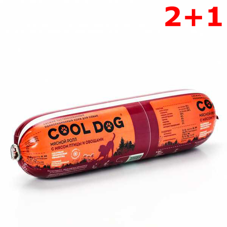 Image miniMe Cool Dog Мясной ролл для взрослых собак всех пород (с мясом птицы и овощами) 2+1, 1,2 кг