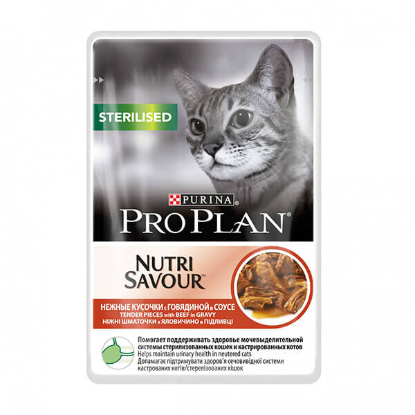 Image влажный корм для кошек Purina Pro Plan NutriSavour Sterilised Feline with Beef pouch 0,085 кг