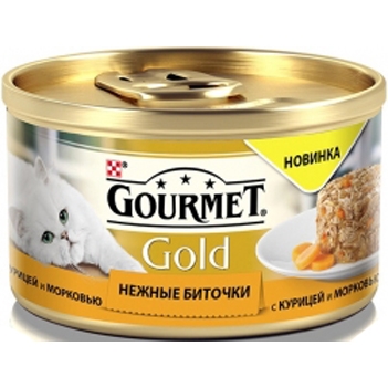 Image влажный корм для кошек Gourmet Gold Нежные биточки с курицей и морковью 0,085 кг