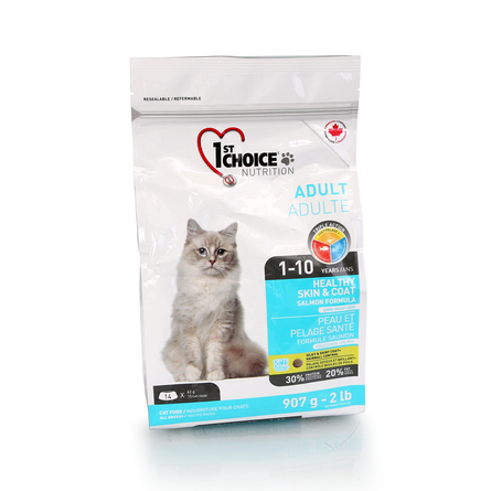Image 1st Choice Healthy Skin & Coat Сухой корм для взрослых кошек с чувствительной кожей и шерстью (с лососем), 907 гр