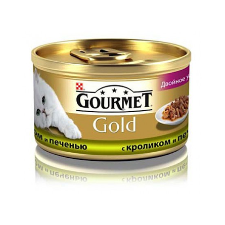 Image gourmet Gold Кусочки мясного филе в подливе для взрослых кошек (с кроликом и печенью), 85 гр