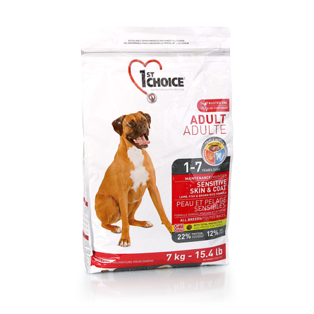 Image 1st Choice Adult Sensitive Skin&Coat Сухой корм для взрослых собак всех пород с чувствительной кожей и шерстью (с ягнёнком, рыбой и рисом), 7 кг