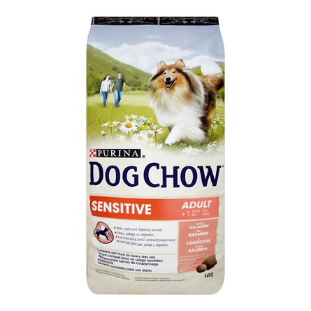 Image dog Chow Sensitive Сухой корм для взрослых собак всех пород с чувствительной кожей и шерстью (с лососем и рисом), 14 кг