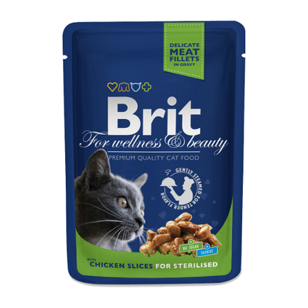 Image brit Premium Кусочки паштета в соусе для взрослых стерилизованных кошек и кастрированных котов (с курицей), 100 гр