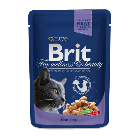 Image brit Premium Кусочки паштета в соусе для взрослых кошек (с треской), 100 гр