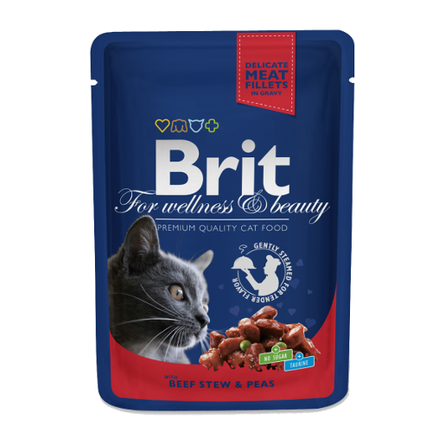 Image brit Premium Кусочки паштета в соусе для взрослых кошек (с говядиной и горошком), 100 гр