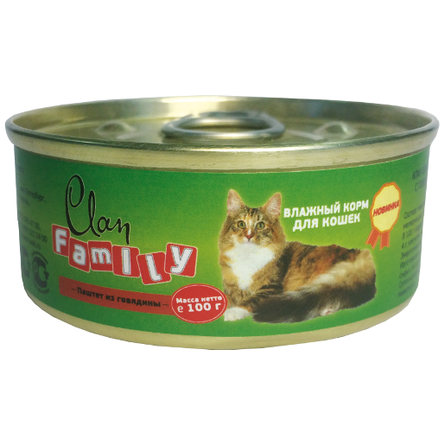 Image clan Family Паштет для взрослых кошек (с говядиной), 100 гр
