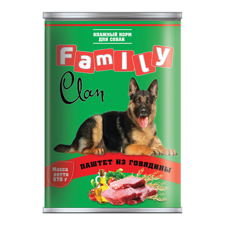 Image clan Family Паштет для взрослых собак всех пород (с говядиной), 970 гр