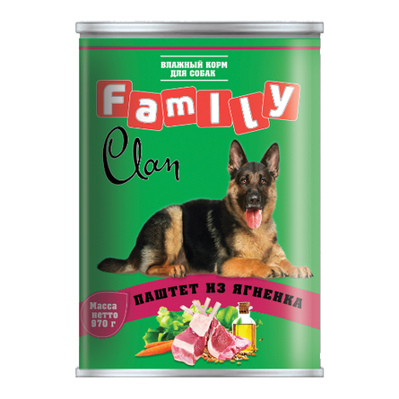 Image clan Family Паштет для взрослых собак всех пород (с ягненком), 970 гр