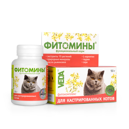 Image VEDA Фитомины Функциональный корм для кастрированных котов, 50 гр