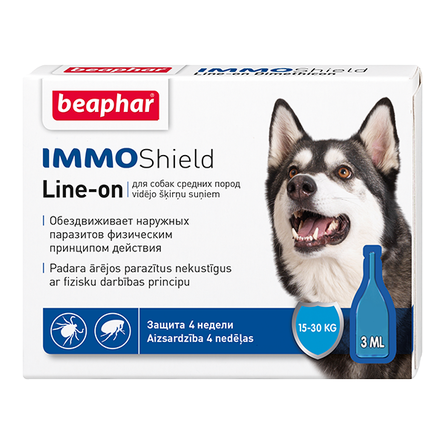 Image beaphar IMMOShield Line-on Капли антипаразитарные для собак средних пород от 15 до 30 кг, 1 пипетка, 3 мл