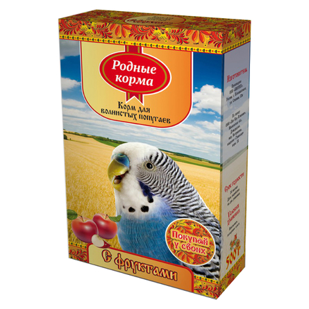 Image родные Корма Корм для волнистых попугаев (с фруктами), 500 гр