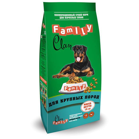 Image clan Family Сухой корм для взрослых собак крупных пород (с курицей), 15 кг