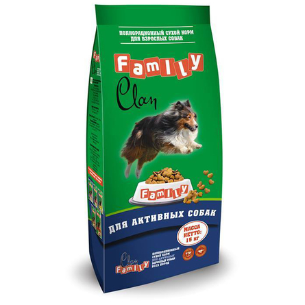 Image clan Family Сухой корм для взрослых собак всех пород с повышенной активностью (с курицей), 15 кг