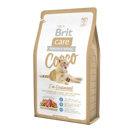 Image brit Care Cocco Сухой корм для взрослых привередливых кошек с чувствительным пищеварением (с уткой и лососем), 2 кг