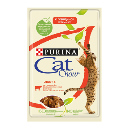 Image cat Chow Кусочки паштета в желе для взрослых кошек (с говядиной и баклажанами), 85 гр
