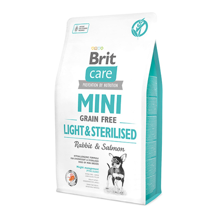 Image brit Care Mini Light & Sterilised Сухой беззерновой корм для взрослых собак мини-пород с избыточным весом или стерилизованных/кастрированных (с кроликом и лососем), 2 кг