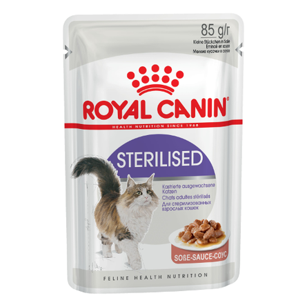 Image royal Canin Sterilised Кусочки паштета в соусе для взрослых стерилизованных кошек и кастрированных котов, 85 гр