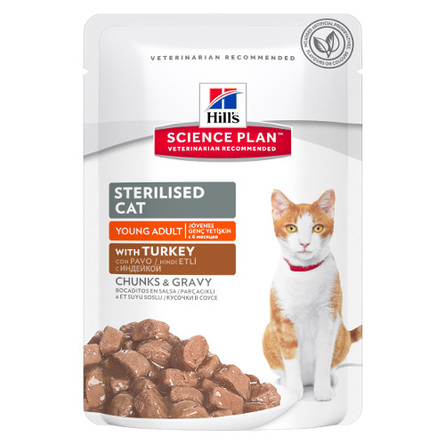 Image hill's Science Plan Sterilised Cat Кусочки паштета в соусе для взрослых стерилизованных кошек и кастрированных котов (с индейкой), 85 гр