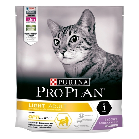 Image pro Plan Light Облегченный сухой корм для склонных к полноте взрослых кошек (с индейкой), 400 гр